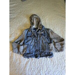 Free People jacket womens XS Denim Jacket Hoodie Heathered Sleeves Distressed